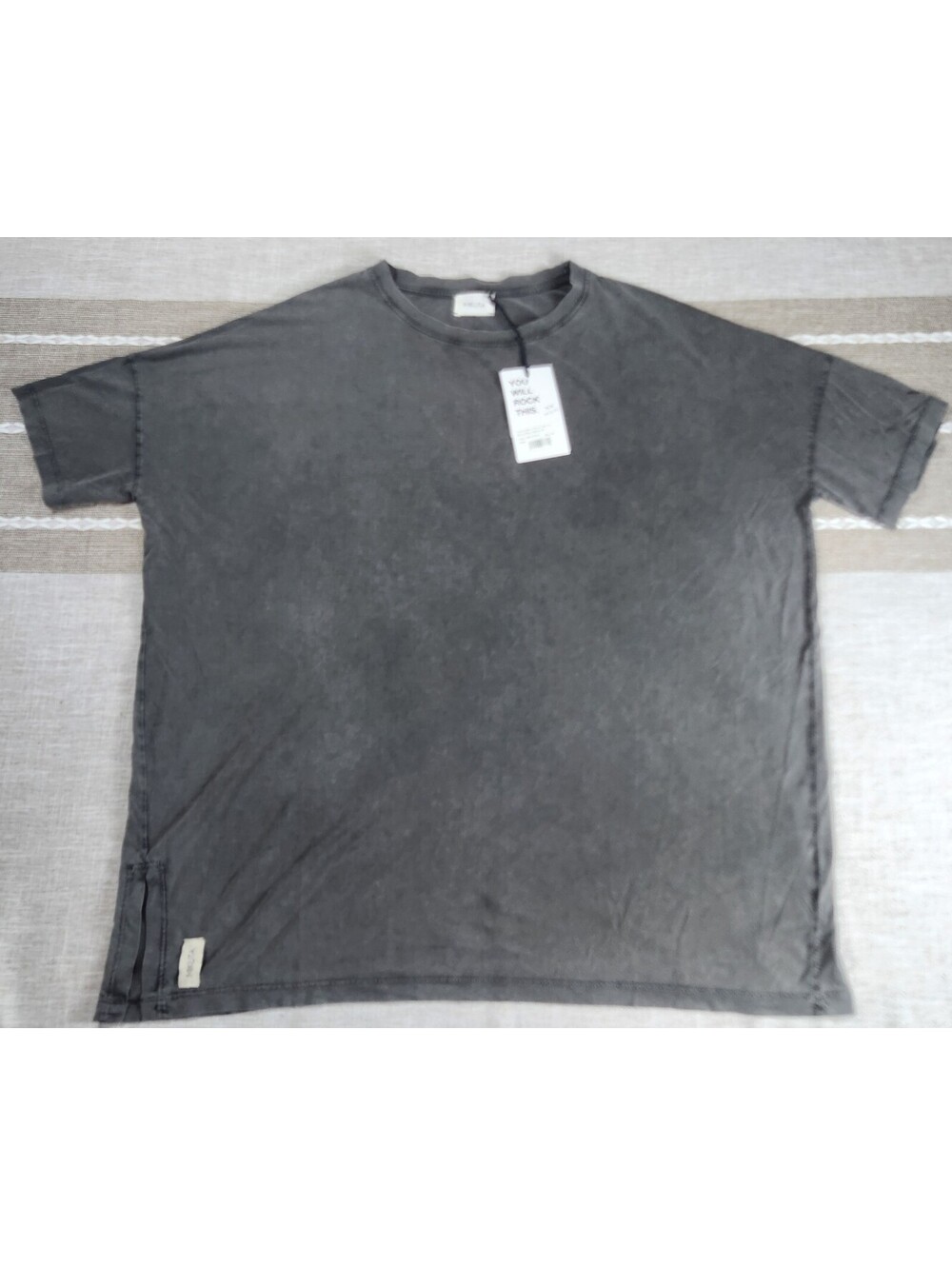 Mikuta Women's Dark Faded Charcoal Grey Loose Short T-Shirt Dress Size XS